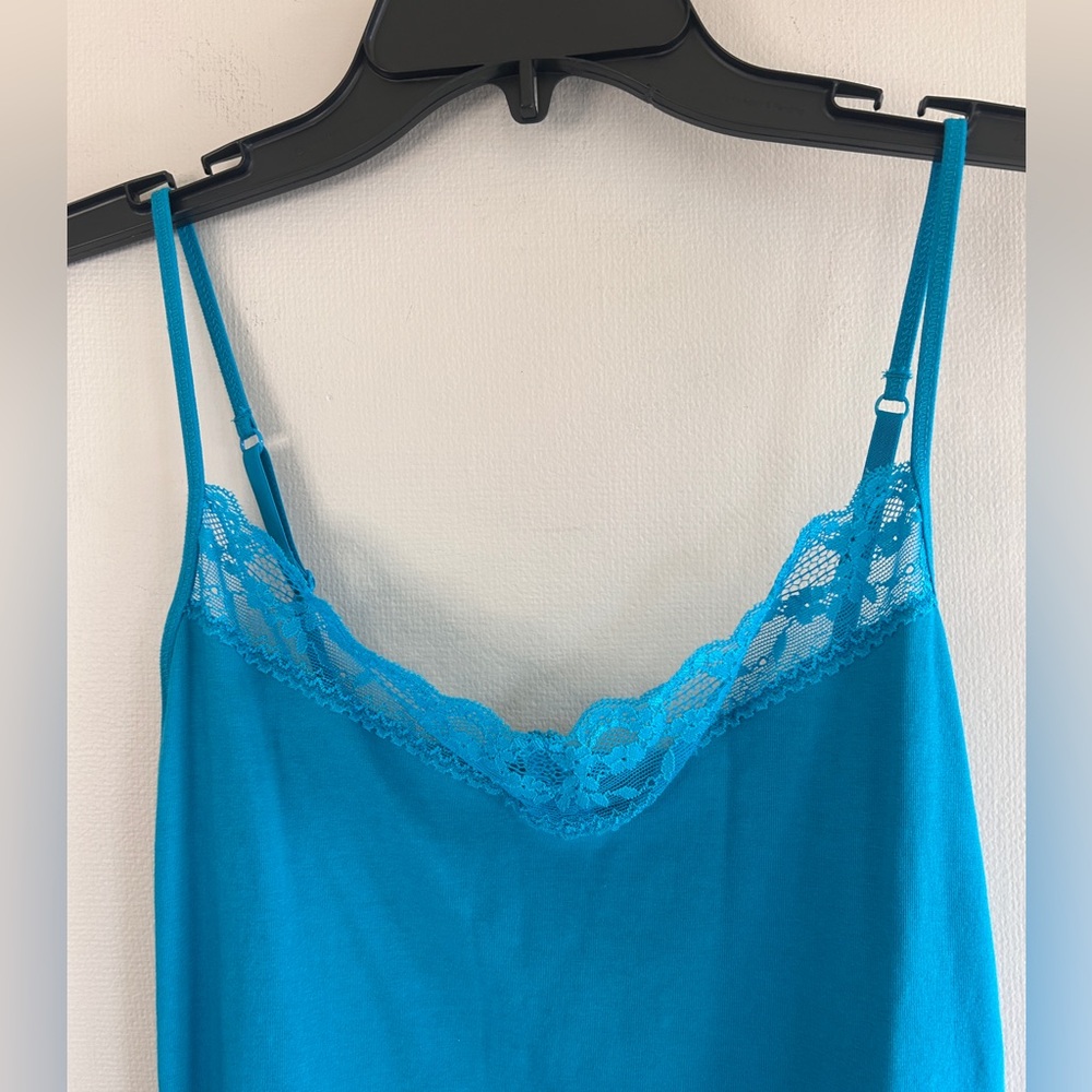 Y2K EXPRESS Lace Trim Cami Tank Top Stretch Teal Camisole Coquette Indie Size M - Picture 4 of 10